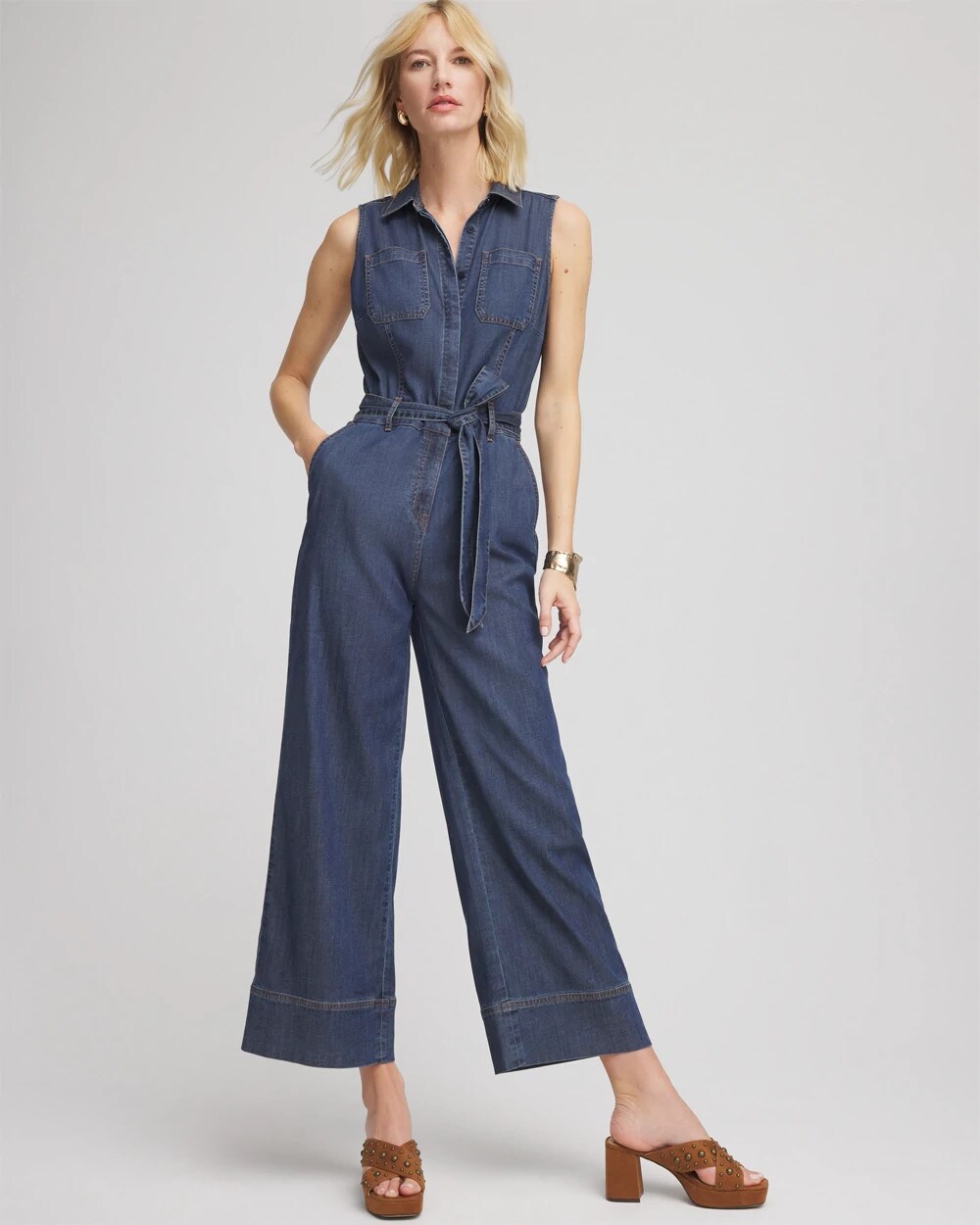 CHS_SLVLESS DENIM JUMPSUIT